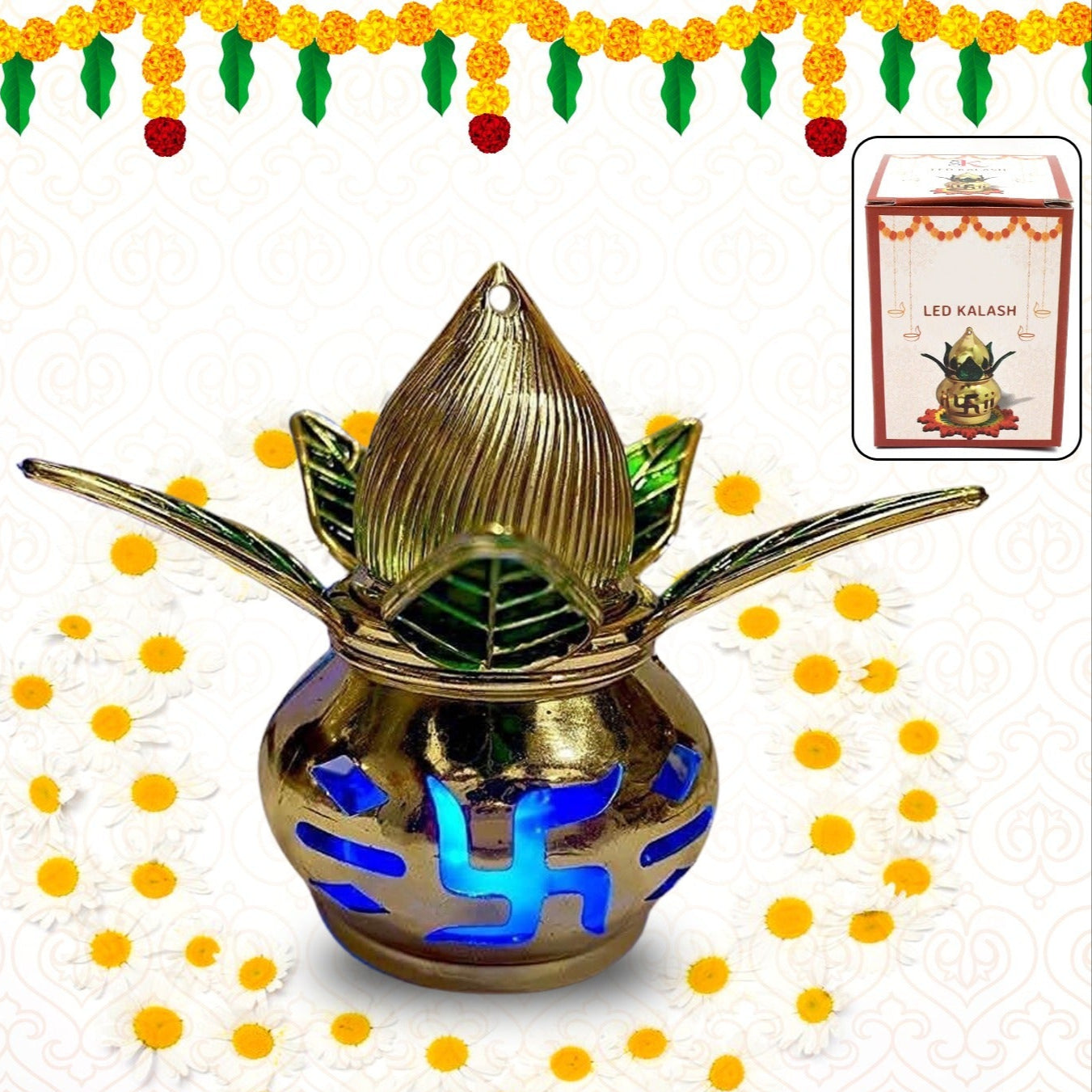 Gold Plated Eco Friendly Led Kalash  For Pooja Mandir (1 Pc  Multicolor Led) - Happy Price - Image 1