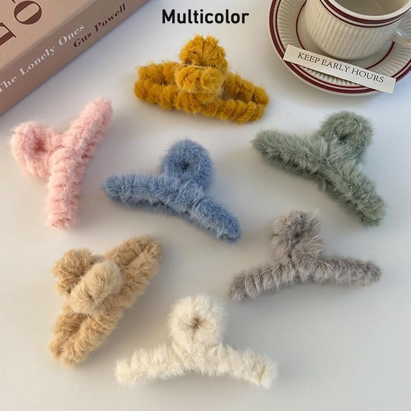 Large Plush Hair Claw Clips Plastic Fluffy Hair Claw Hair (1 Pc  Mix Color) - Happy Price - Image 5