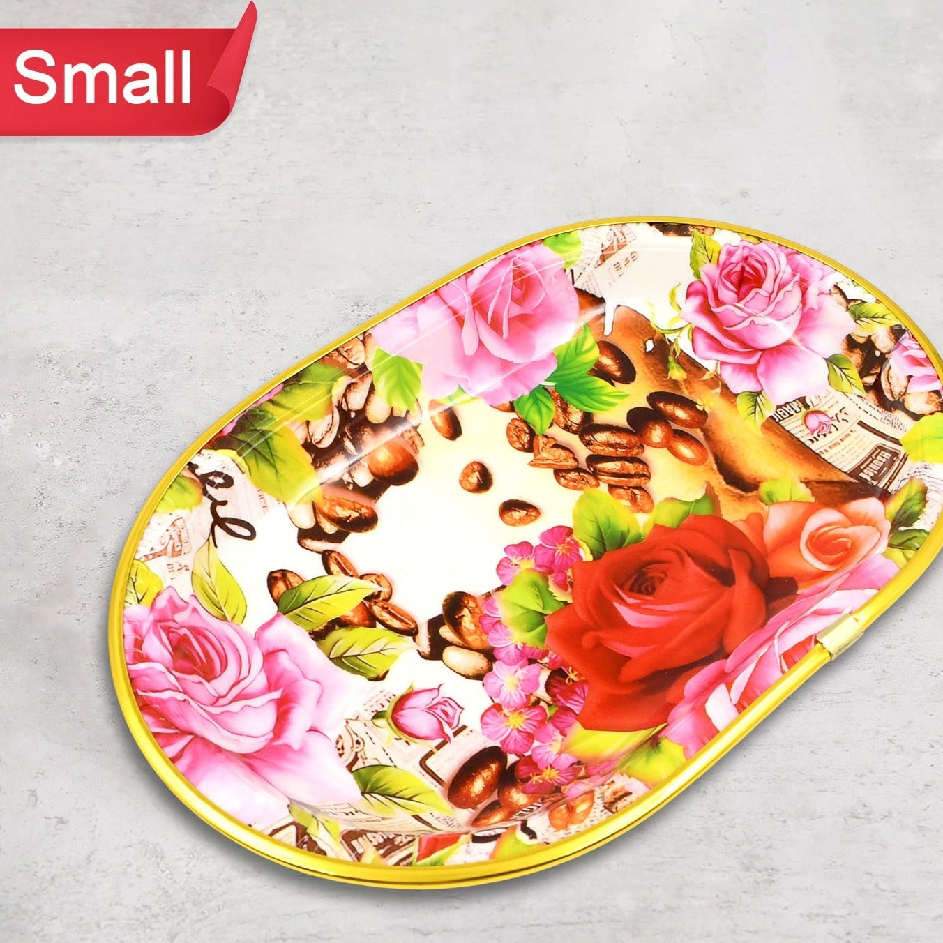 Small Plastic Flower Printed Design Serving Tray (1 Pc  27 X 18 Cm) - Happy Price - Image 1