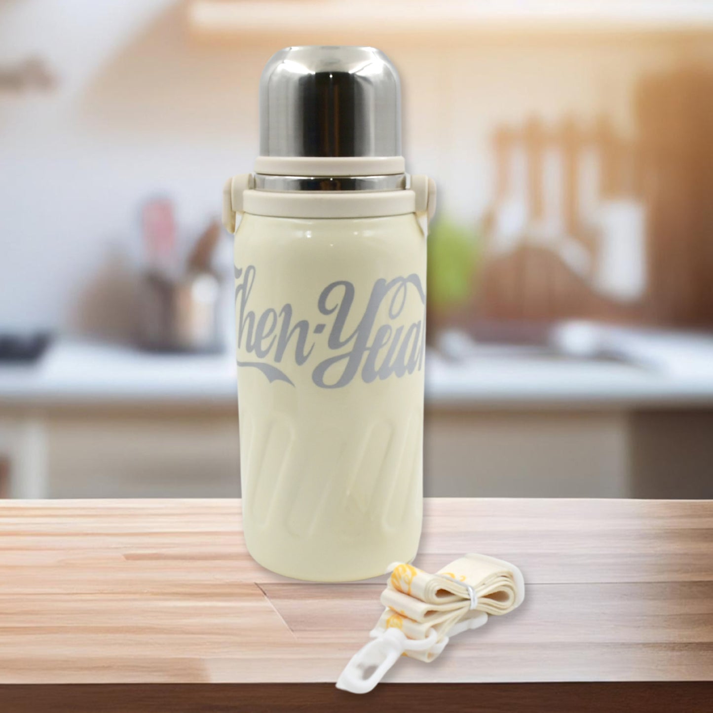 Stainless Steel Vacuum Insulated Water Bottle  Leak Proof Flask For Tea Coffee  Reusable Water Bottle With Hanging Strap  Bottle For Hot  Cold Drinks Wide Mouth Water Flask (900 Ml) - Happy Price - Image 6