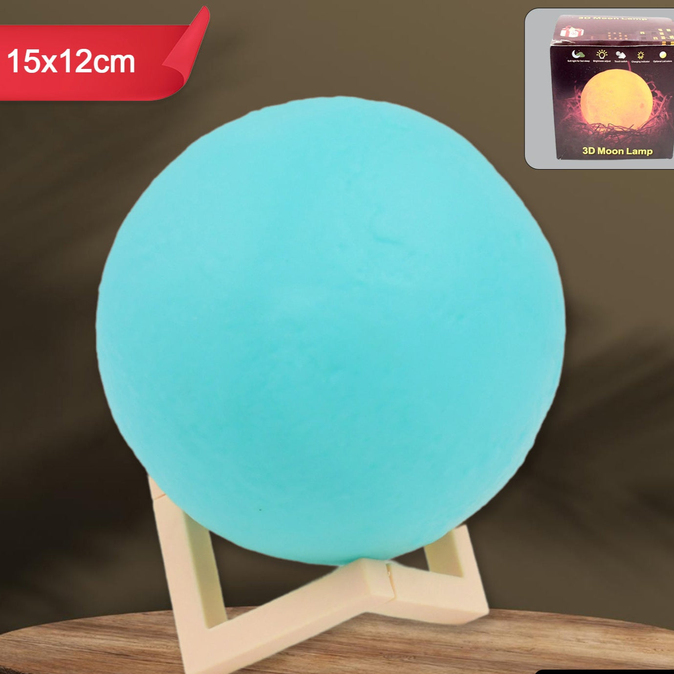Moon Night Lamp Blue Color With Plastic Stand (15 X12 Cm 1 Pc) - Happy Price - Image 1