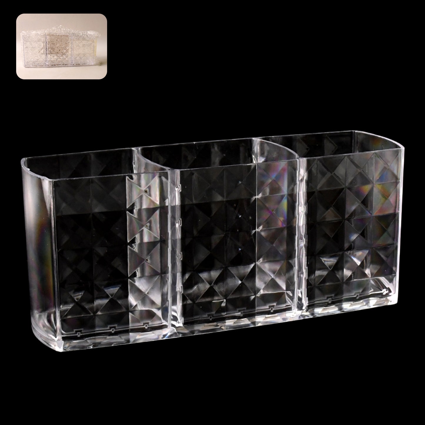 Elegant Crystal-effect 3-compartment Acrylic Makeup Brush Holder (1 Pc) - Happy Price - Image 6