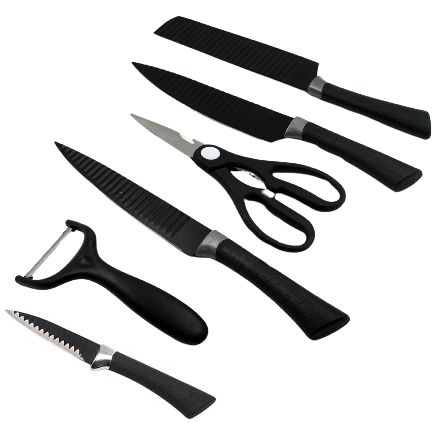 6 Pieces Professional Kitchen Knife Set Meat Knife Chefs Knife With Non-slip Handle For Home Kitchen And Restaurant With Chef Peeler And Scissor (Stainless Steel  6 Pcs Set) - Happy Price - Image 4