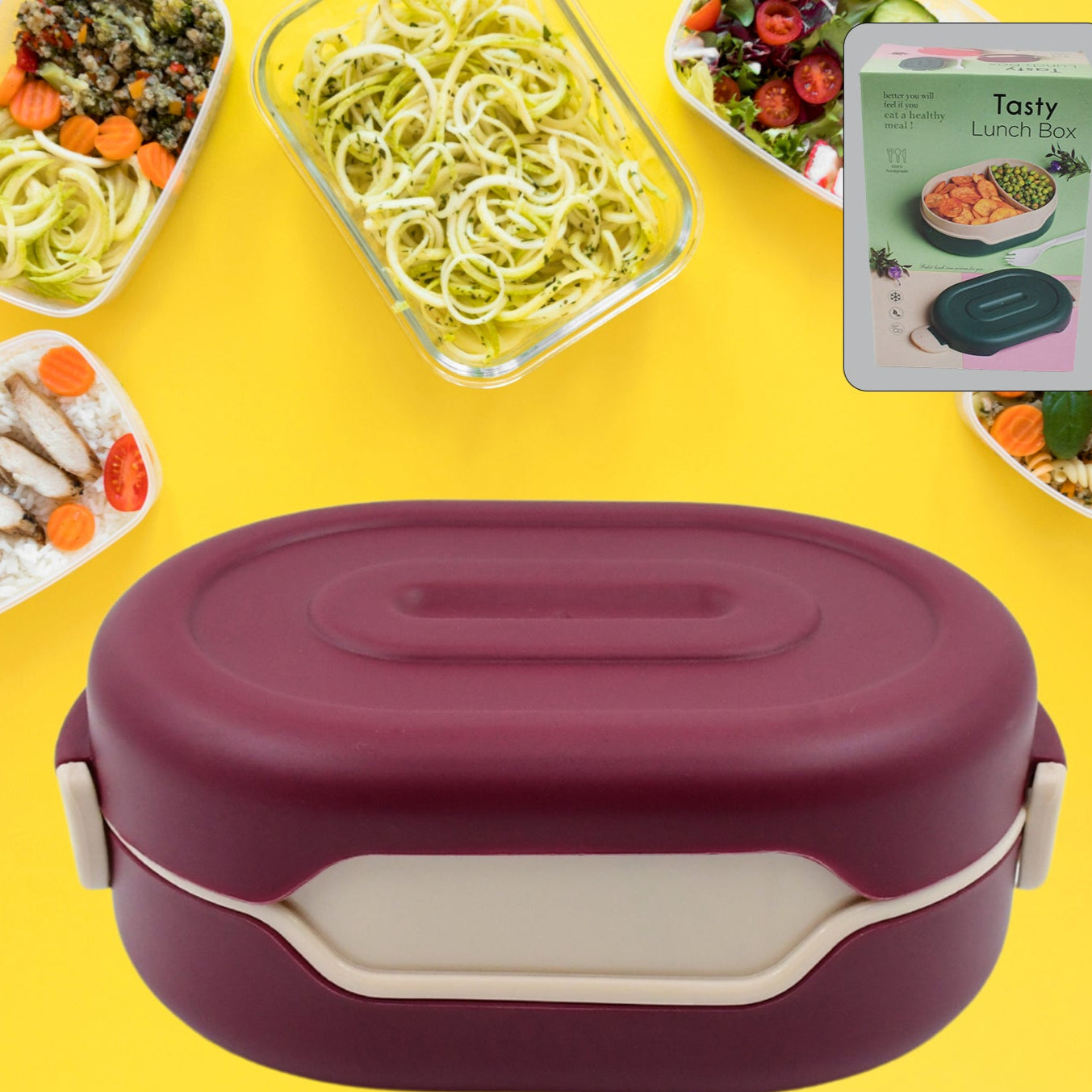 Airtight Food Grade Tiffin Box With 2 In 1 Spoon And 2 Compartment - Happy Price - Image 1
