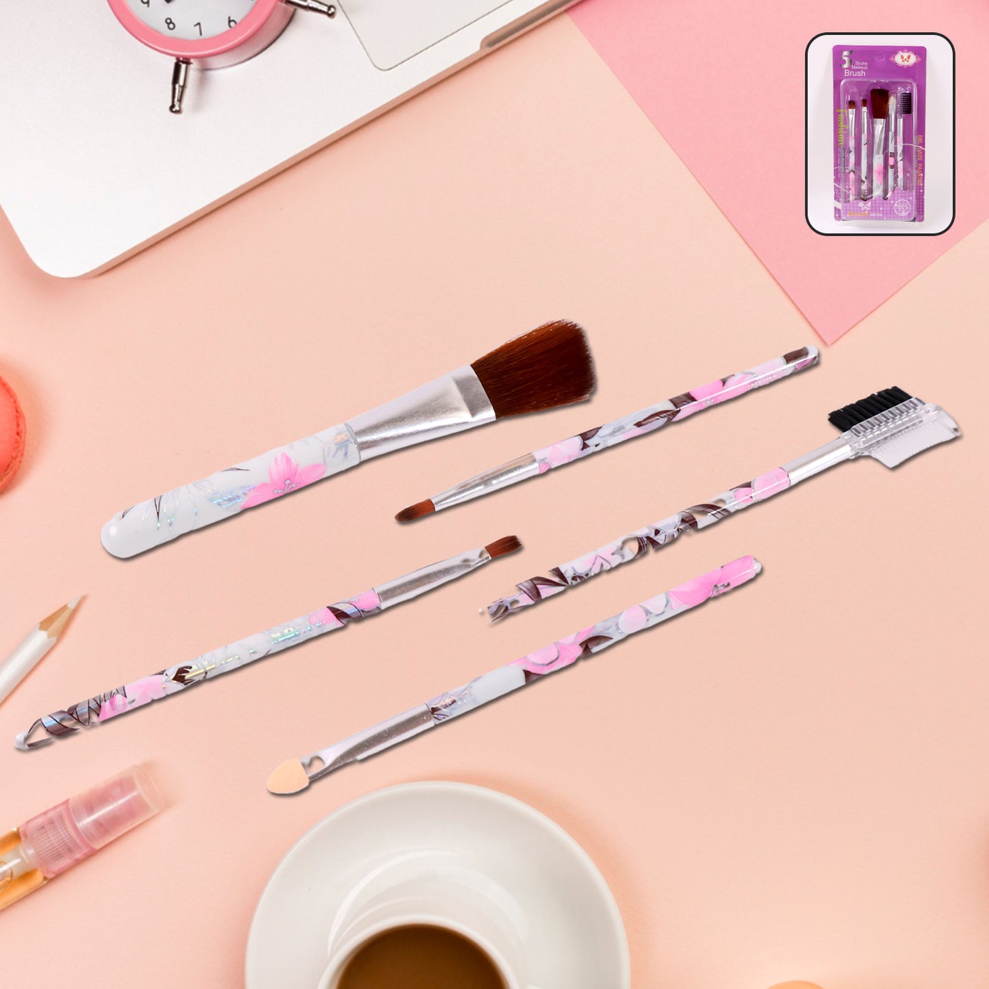 Floral Makeup Brush Set For Eyes Lips And Face (5 Pc) - Happy Price - Image 6