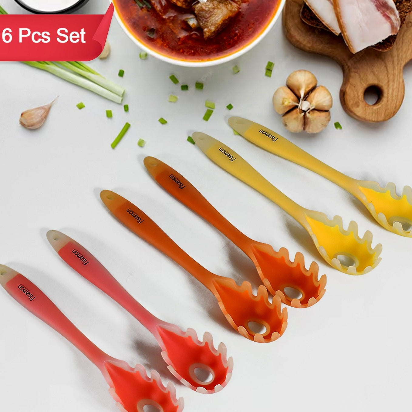 Multipurpose Silicone Spoon Silicone Basting Spoon Non-stick Kitchen Utensils Household Gadgets Heat-resistant Non Stick Spoons Kitchen Cookware Items For Cooking And Baking (6 Pcs Set) - Happy Price - Image 1