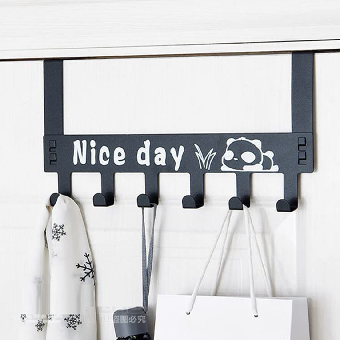 Heavy-duty Carbon Steel Cartoon Nice Day Over Door Hook Hanger Rack Towel Hanger Removable Door Hook Coat Scarf Cloths Hanger (1 Pc  6 Hook) - Happy Price - Image 3