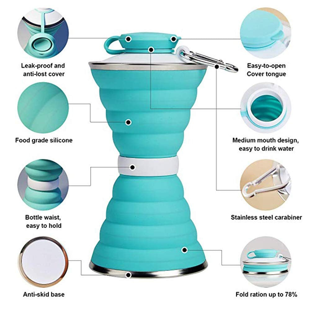 Silicone Traveling Water Bottle Bpa Free - Leak Proof Lightweight Collapsible - Small Folding Refillable And Space Saver For Camping Gym Sports Hiking Biking Yoga Outdoor - Happy Price - Image 5