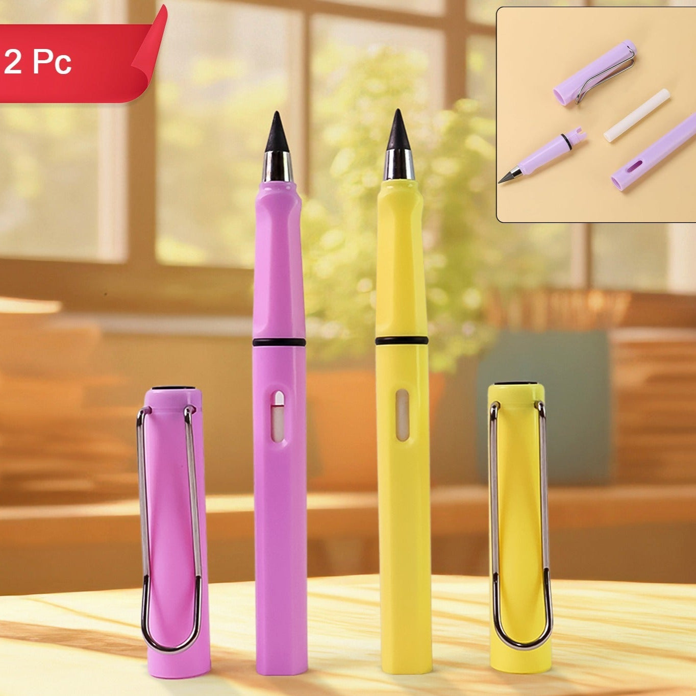 2in1 Everlasting Pencil Replaceable Head With Eraser (2 Pc) - Happy Price - Image 1