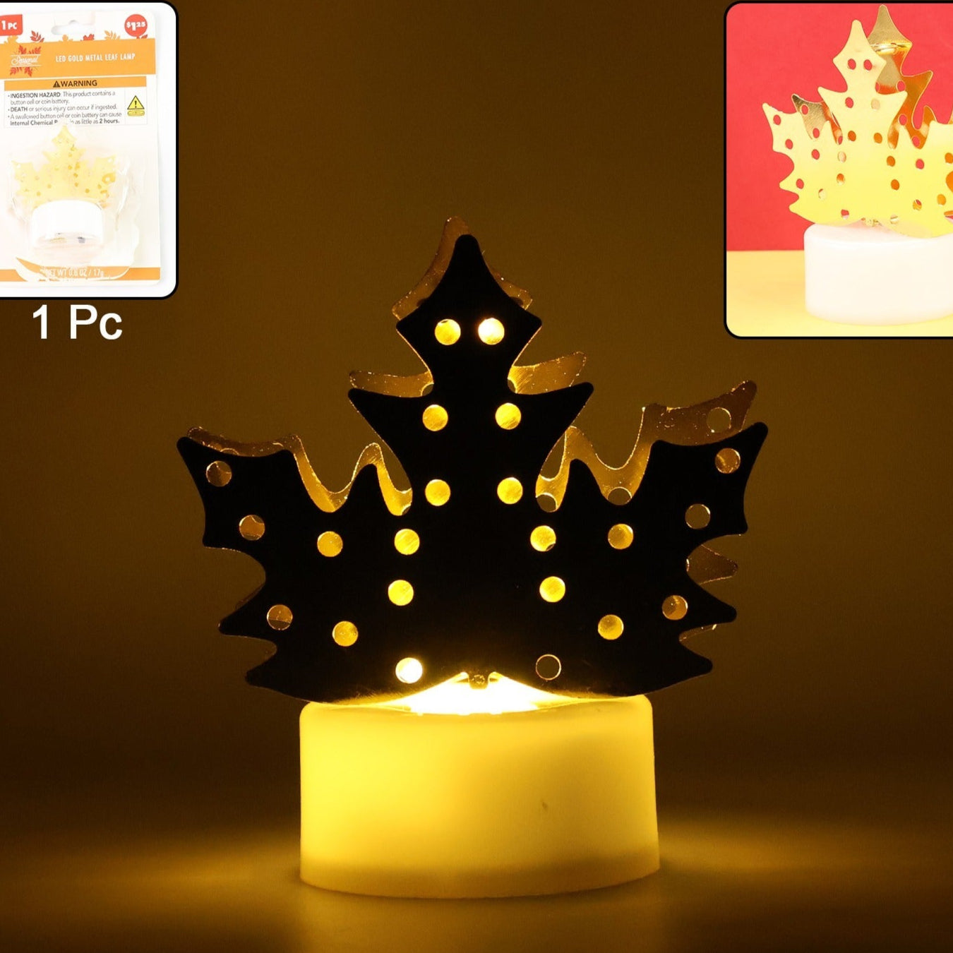Decorative Led Gold Metal Leaf Diya Lamp (1 Pc) - Happy Price - Image 1