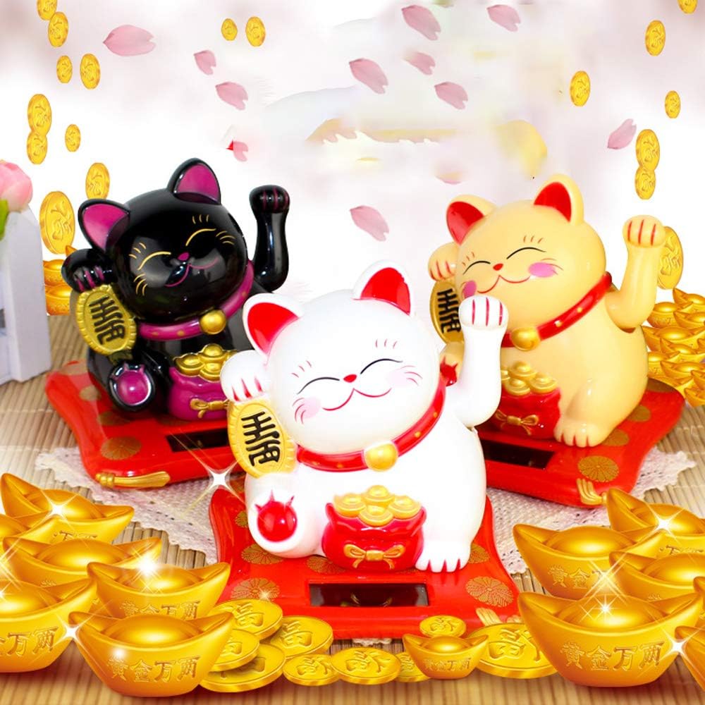 Solar Powered Happy Cat Beautiful With Arm Waves Wealth Cat (1 Pc  Mix Color) - Happy Price - Image 3