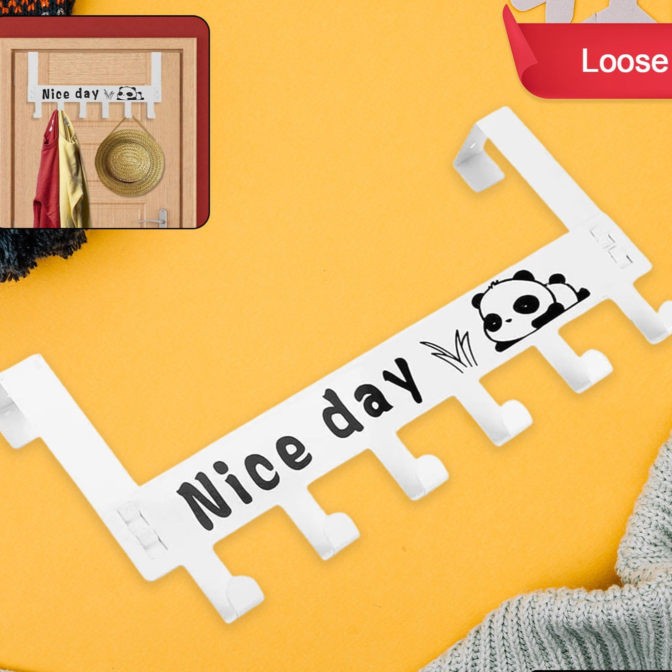 Heavy-duty Carbon Steel Cartoon Nice Day Over Door Hook Hanger Rack Towel Hanger Removable Door Hook Coat Scarf Cloths Hanger (1 Pc  6 Hook) - Happy Price - Image 1