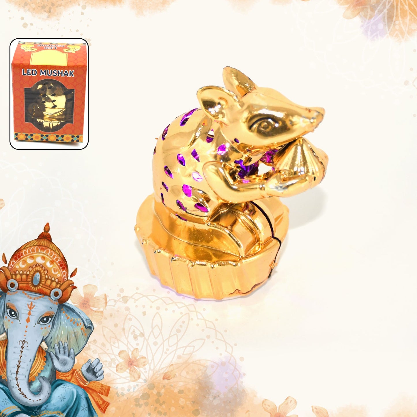 Multicolour Led Mushak  Led Mooshak For Ganpati Decorations (1 Pc) - Happy Price - Image 2