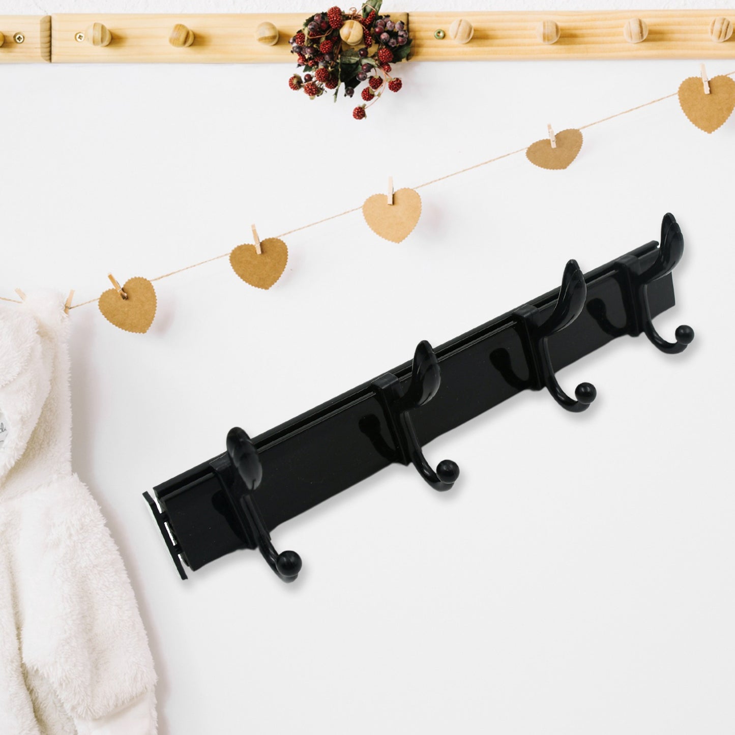 Cloth Hanger Wall Door Hooks Rail For Hanging Clothes For Hanging Hook Rack Rail Extra Long Coat Hanger Wall Mount For Clothes Jacket Hats 6 Hook With Eco-friendly Liquid Adhesive Glue - Happy Price - Image 2