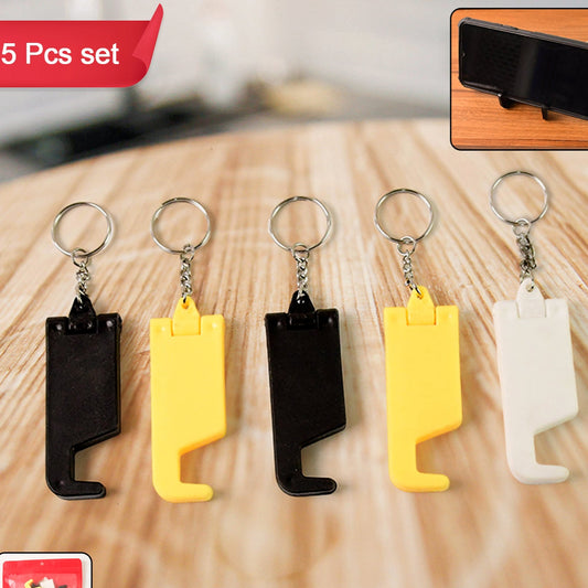 2 In 1 Plastic Keychain With Mobile Stand  Phone Holder (5 Pcs Set  Multicolor) - Happy Price - Image 1