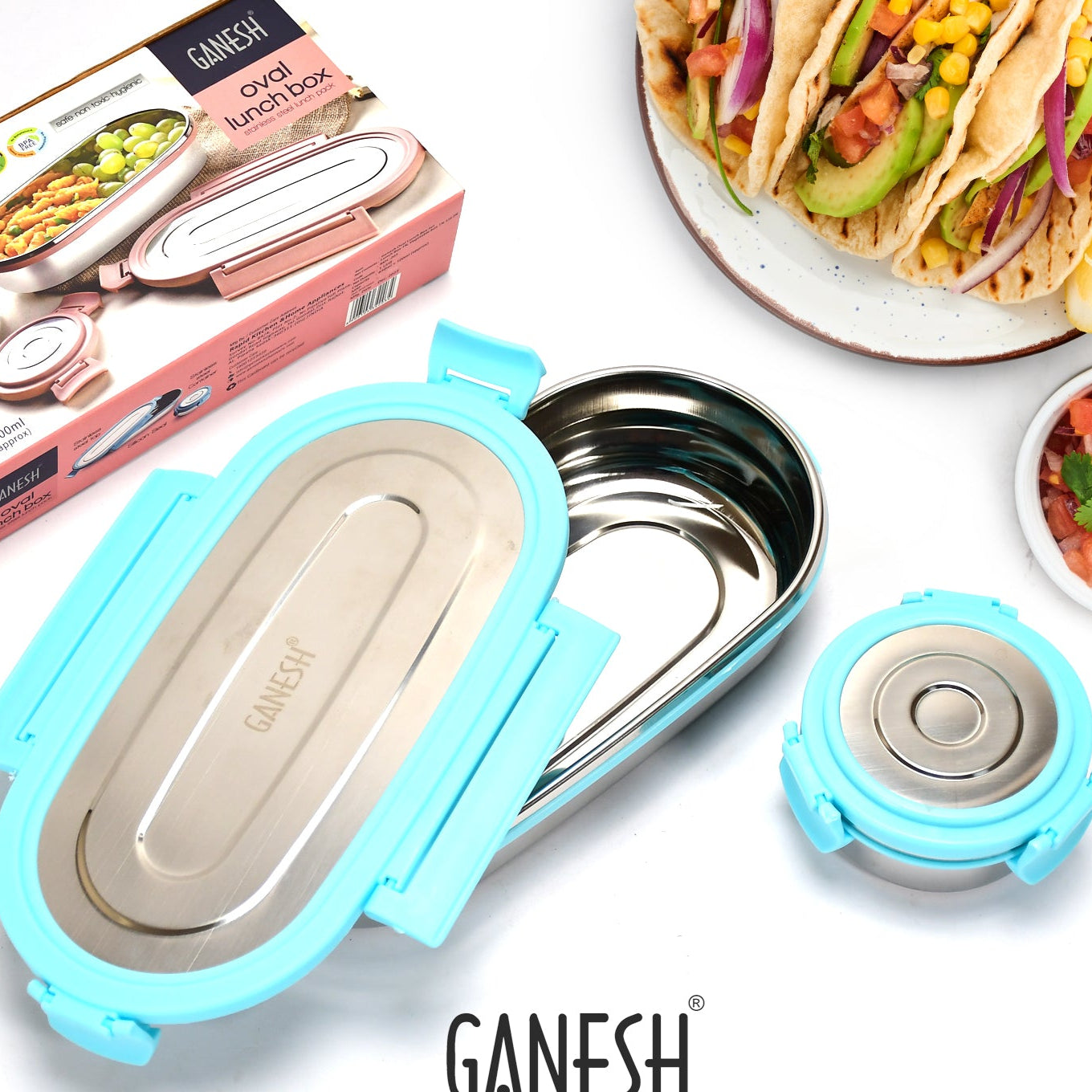 Ganesh Stainless Steel Lunch Box  Small Container ( Set Of 2 Pcs ) - Happy Price - Image 1