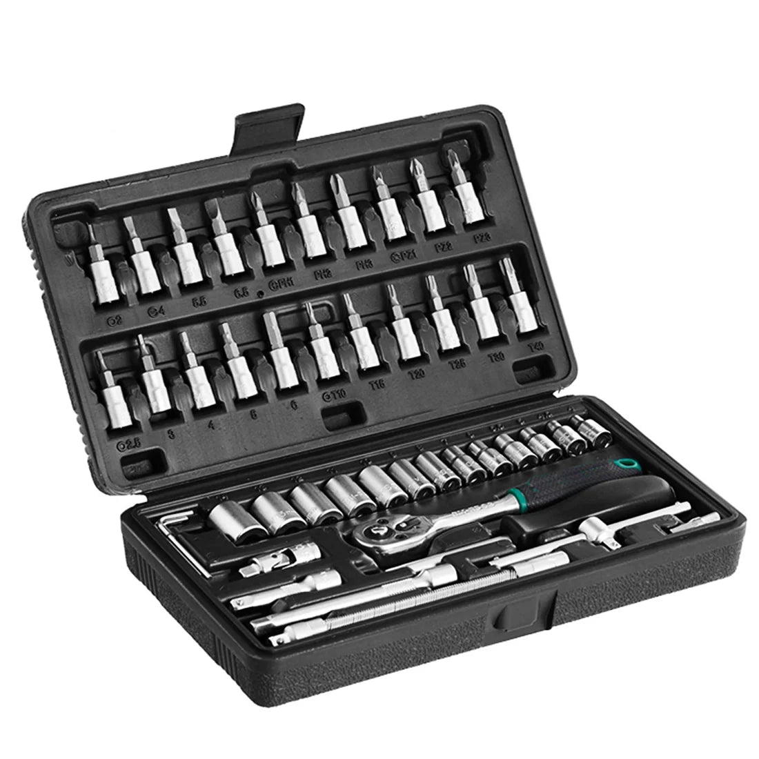 46 Piece 1/4 Inch Drive Socket and Tool Set - Black