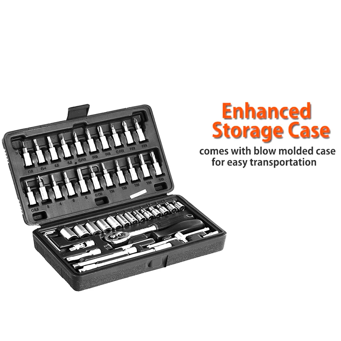 46 Piece 1/4 Inch Drive Socket and Tool Set - Black