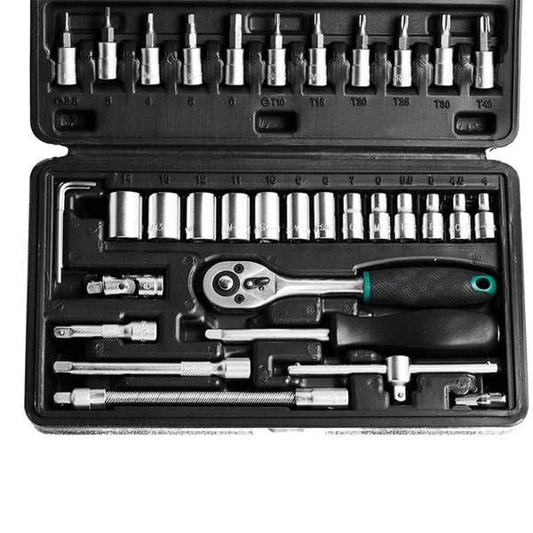 46 Piece 1/4 Inch Drive Socket and Tool Set - Black
