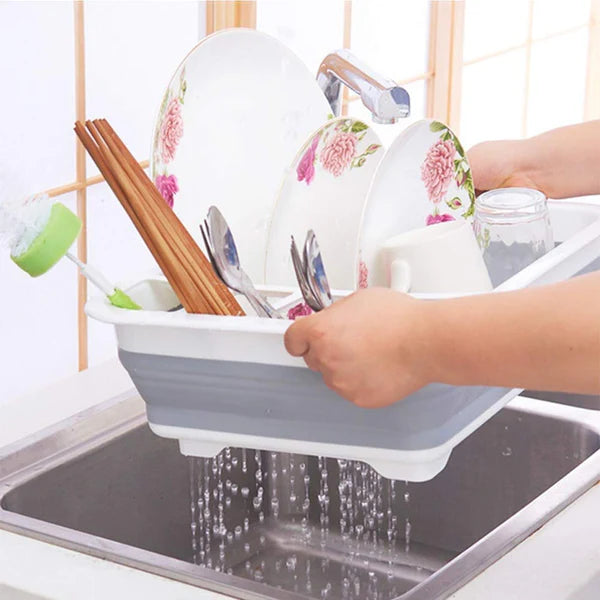 Collapsible Folding Silicone Dish Drying Drainer Rack With Spoon Fork Knife Storage Holder - Happy Price - Image 6