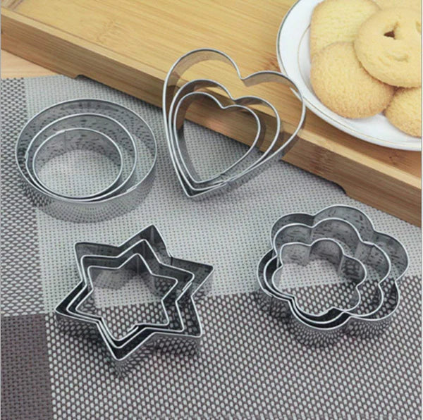 12 Piece Stainless Steel Cookie Cutter Set - Heart, Round, Star, Flower Shapes