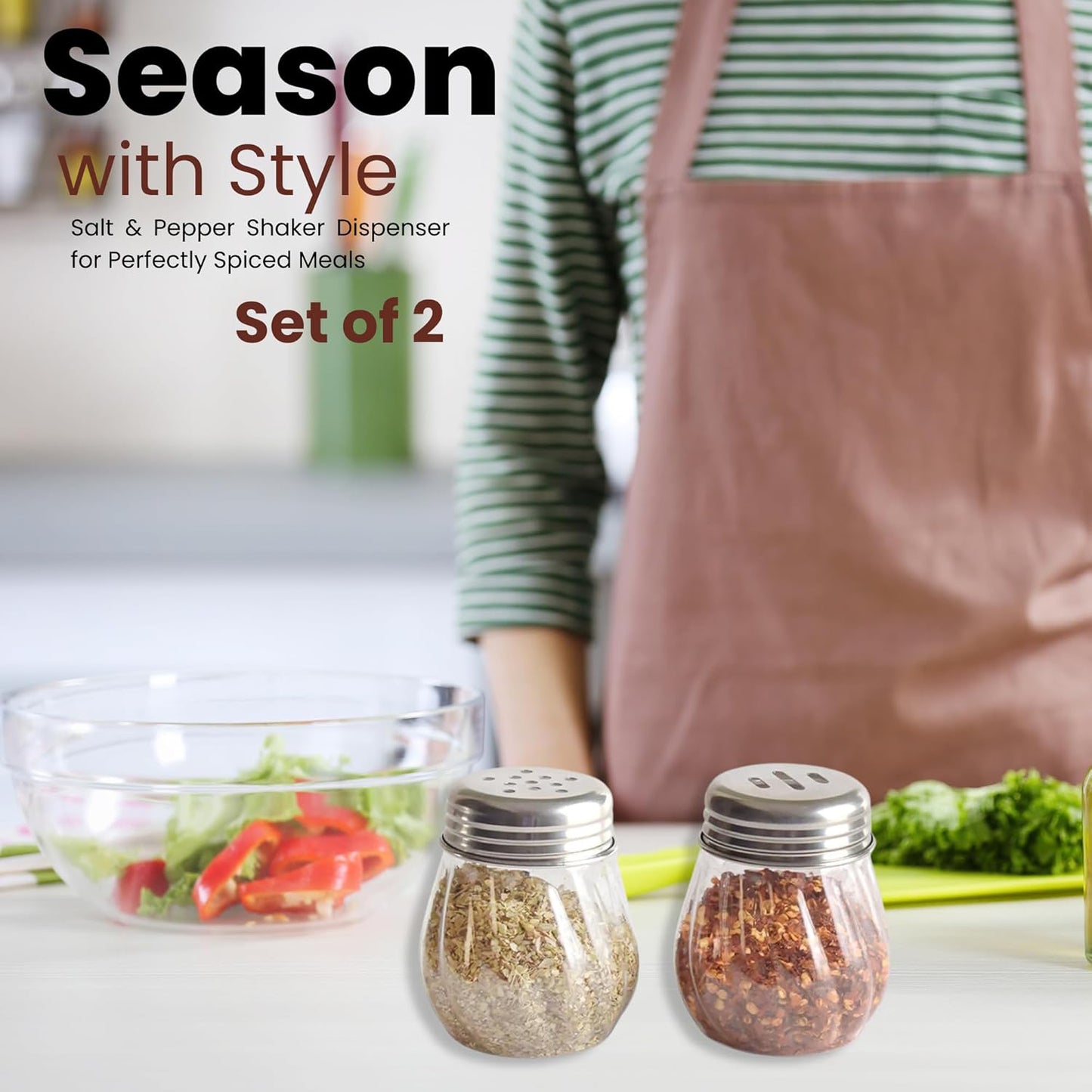 Apex Oregano  Chilli Flakes Dispenser Set  2 Pcs Glass Spice Shaker With Stainless Steel Lid - Happy Price - Image 5