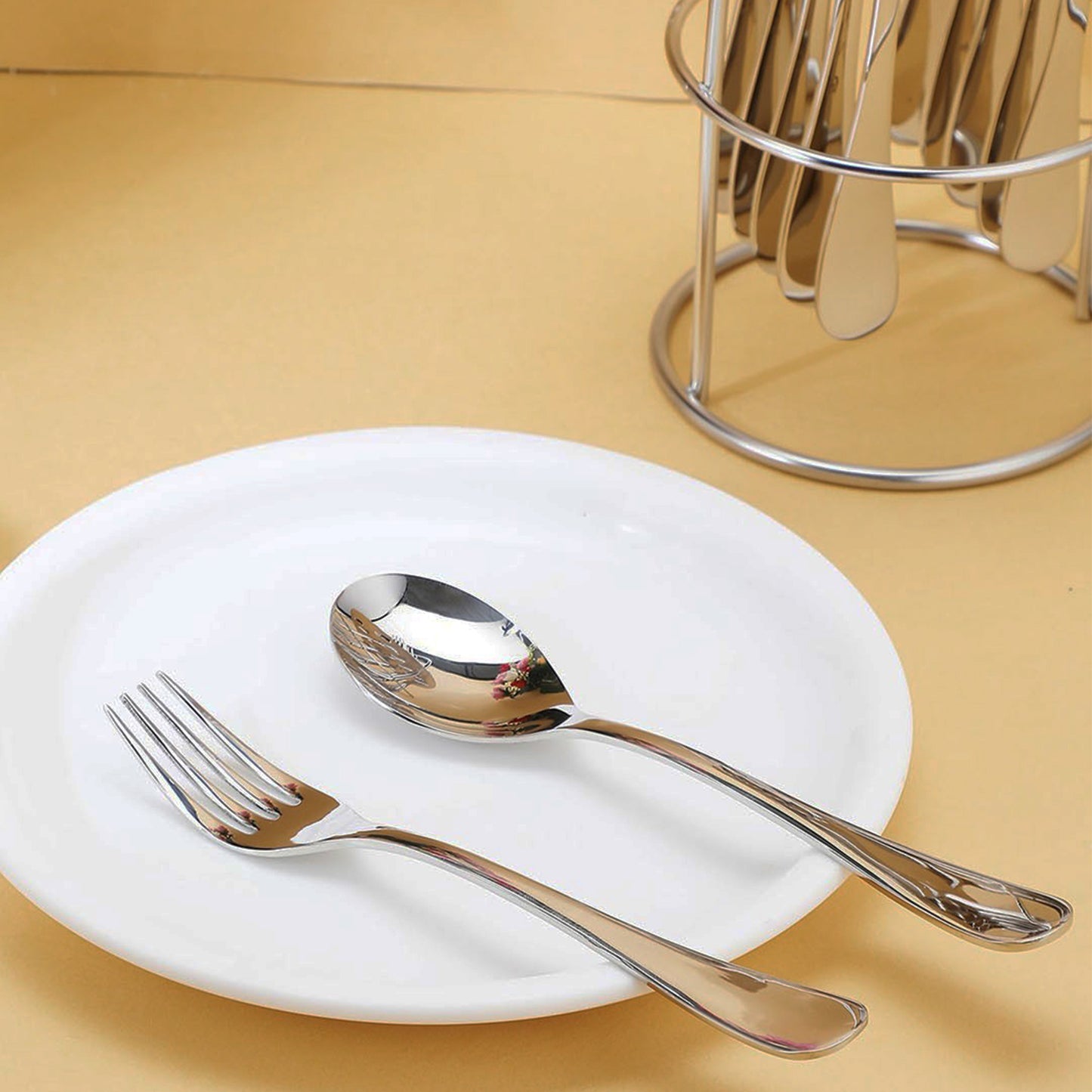 16 Piece Stainless Steel Cutlery Set with Stand - Happy Price - Image 6