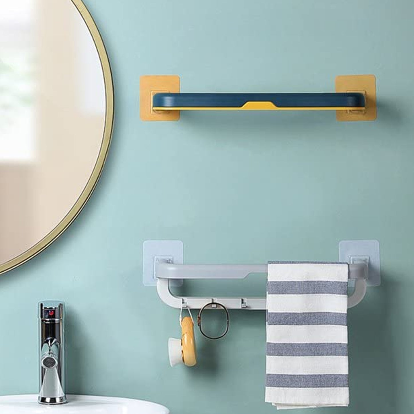Wall Mounted Double Bar Towel Holder With Hooks  Multifunctional Adjustable Towels Rack For Kitchenbathroom  Folding Towel Shelf - Happy Price - Image 4