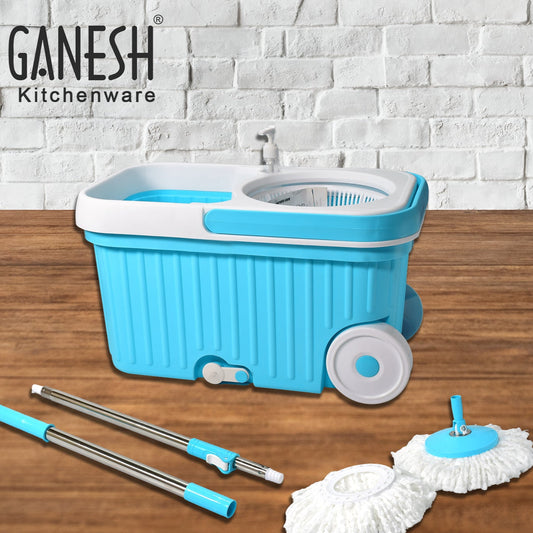 Sporty Plastic Spin Mop With Bigger Wheels And Plastic Auto Fold Handle For 360 Degree Cleaning. - Happy Price - Image 1