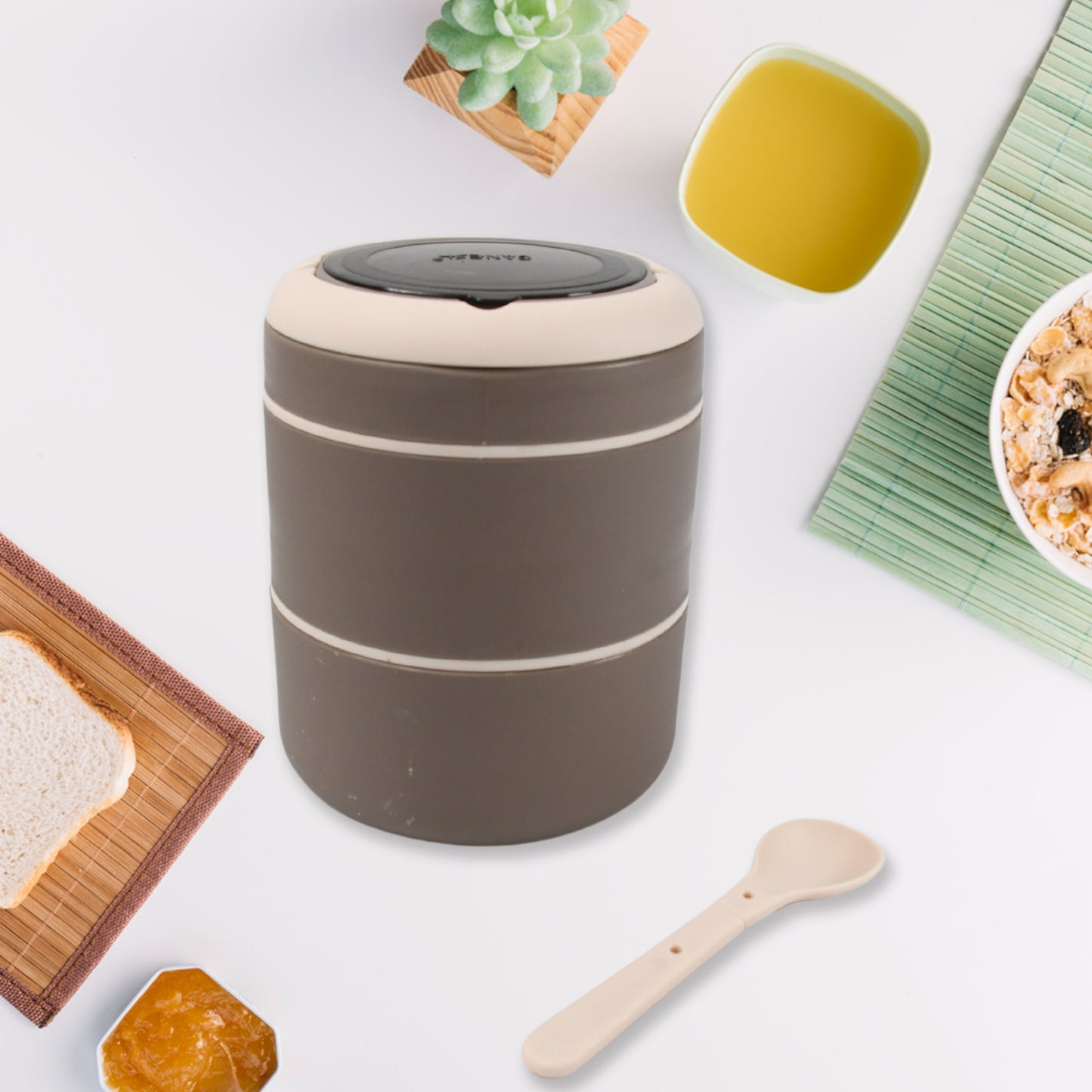 Ganesh Smart Stack 2 Layer Protable Lunch Box Stainless Steel Airtight Leak-proof Lunch Box For Office School Picnic - Color May Vary - Happy Price - Image 2