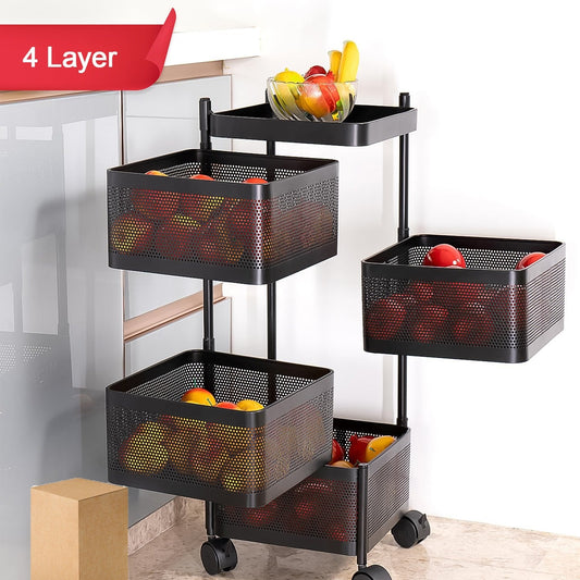 Metal Square High Quality Kitchen Trolley With Wheels (4 Layer  1 Pc) - Happy Price - Image 1