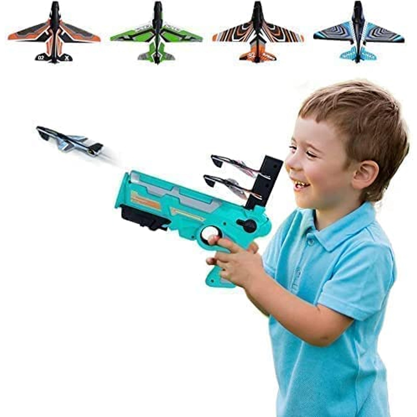 Airplane Launcher Gun Toy With Foam Glider Planes Outdoor Games For Children Best Aeroplane Toys For Kids Air Battle Gun Toys  ( 5 Plane Include ) - Happy Price - Image 2