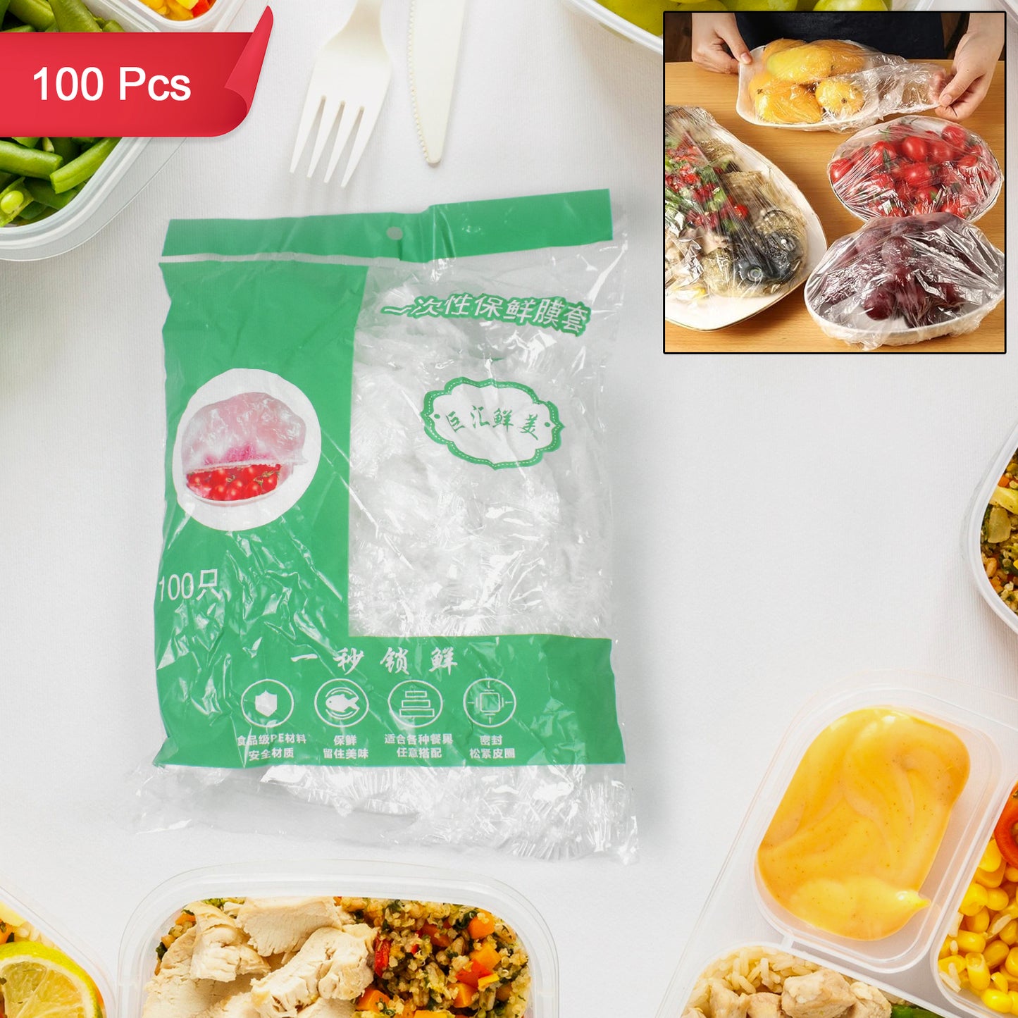 Disposable Elastic Food Storage Covers Bag (100 Pcs Set  Big) - Happy Price - Image 2