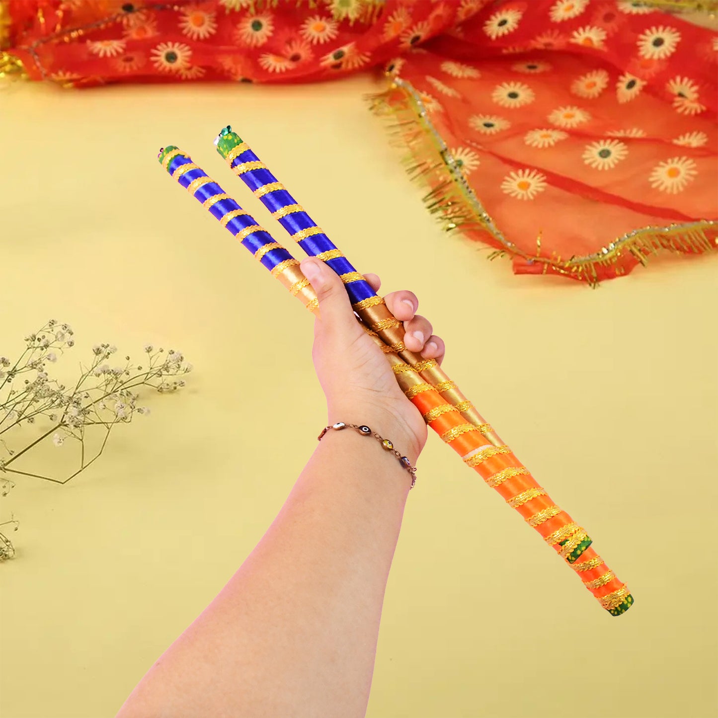 Decorative Dandiya Sticks Pair for Garba & Navratri - 2 Pcs
