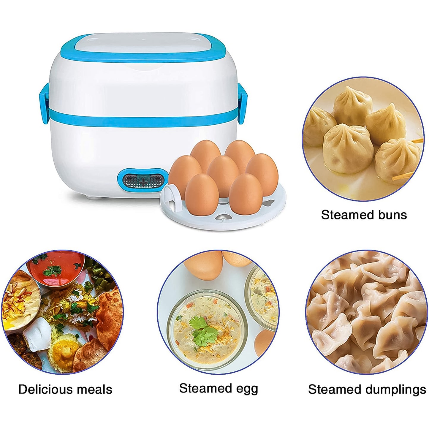 Electric Lunch Box 3 In 1 Food Heater  Cooker  Steamer With Stainless Steel Bowls (1 Set) - Happy Price - Image 4