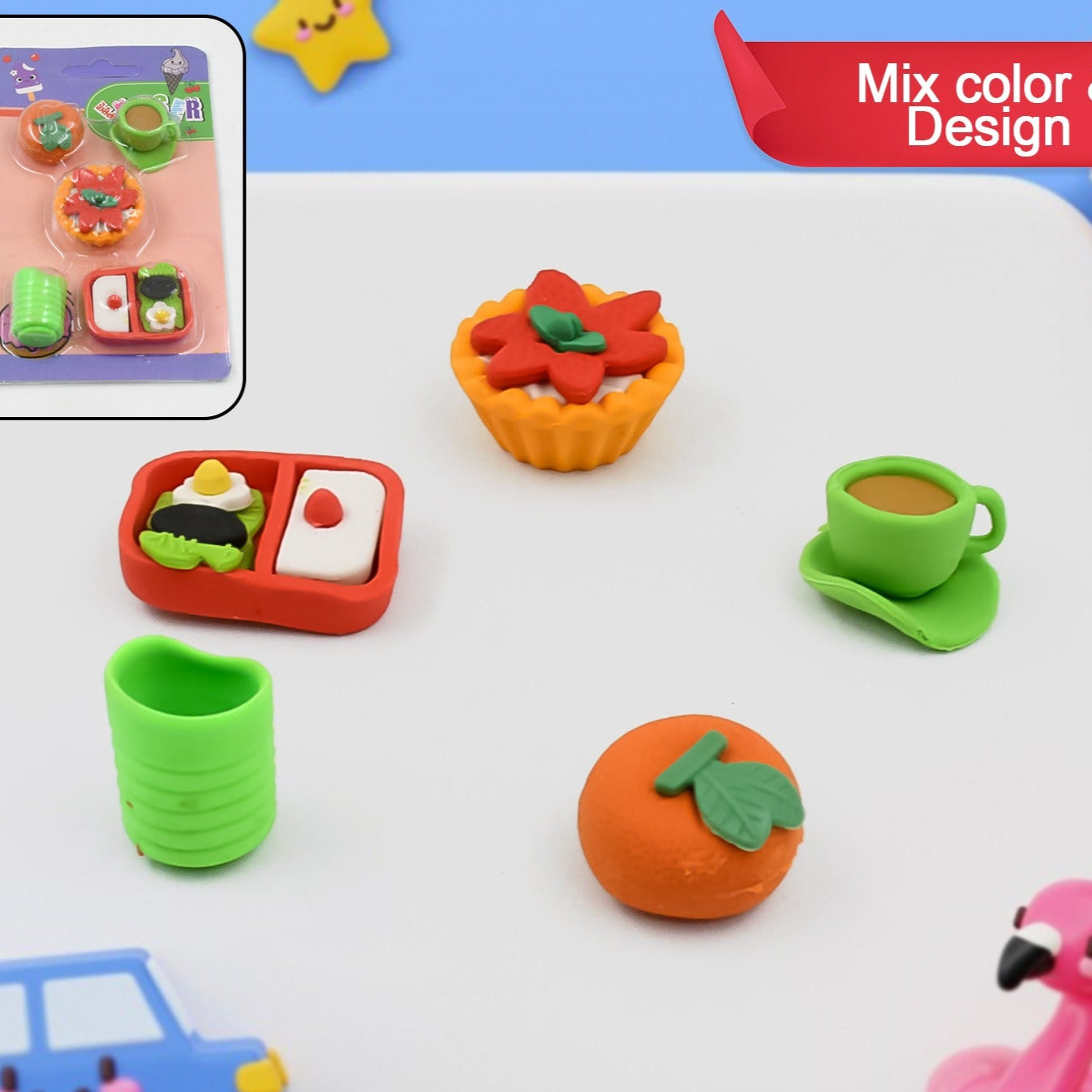 3d Mix Design Fancy  Stylish Colorful Erasers Mini Eraser Creative Cute Novelty Eraser For Children Different Designs Eraser Set For Return Gift Birthday Party School Prize (1 Set) - Happy Price - Image 1