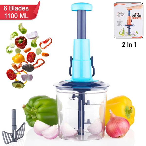 6 Blades Manual Hand-press Vegetable Chopper (1100 Ml) - Happy Price - Image 4