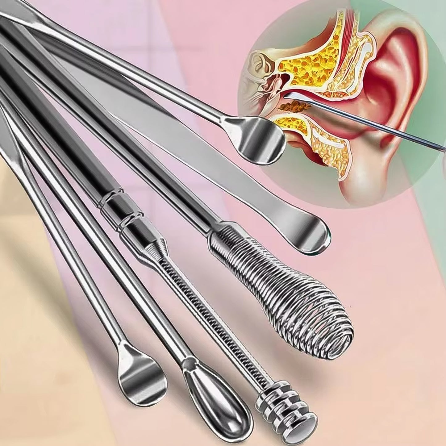 6-in-1 Ear Wax Cleaner- Resuable Ear Cleaning Tools Leather Pouch - Happy Price - Image 3