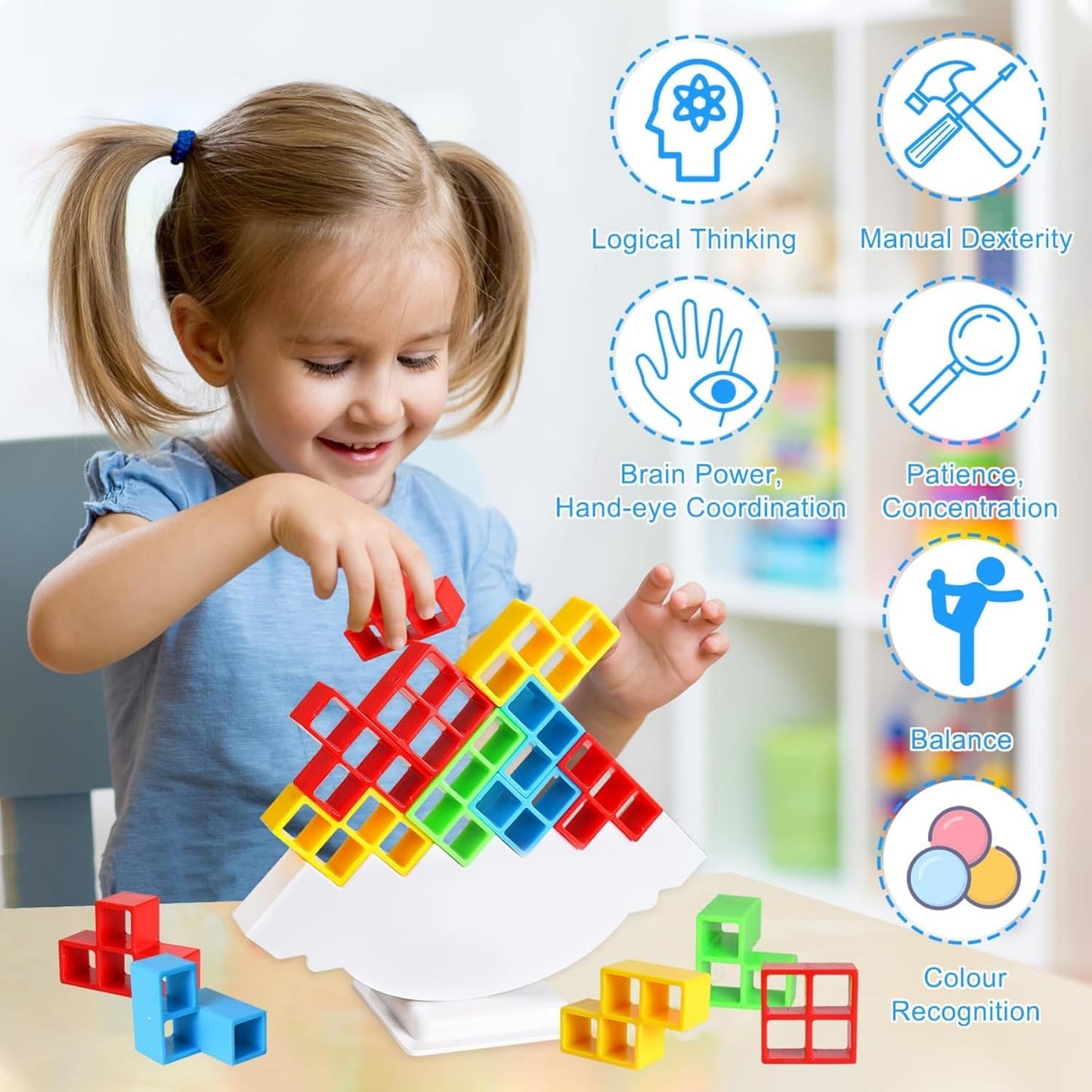 3d Tower Game Tower Balance Game Tower Stacking Game Adult Kid Tower Stacking Blocks Balance Game Blocks Building Toys For Kids Age 3+ Years (16 Pcs Set) - Happy Price - Image 6