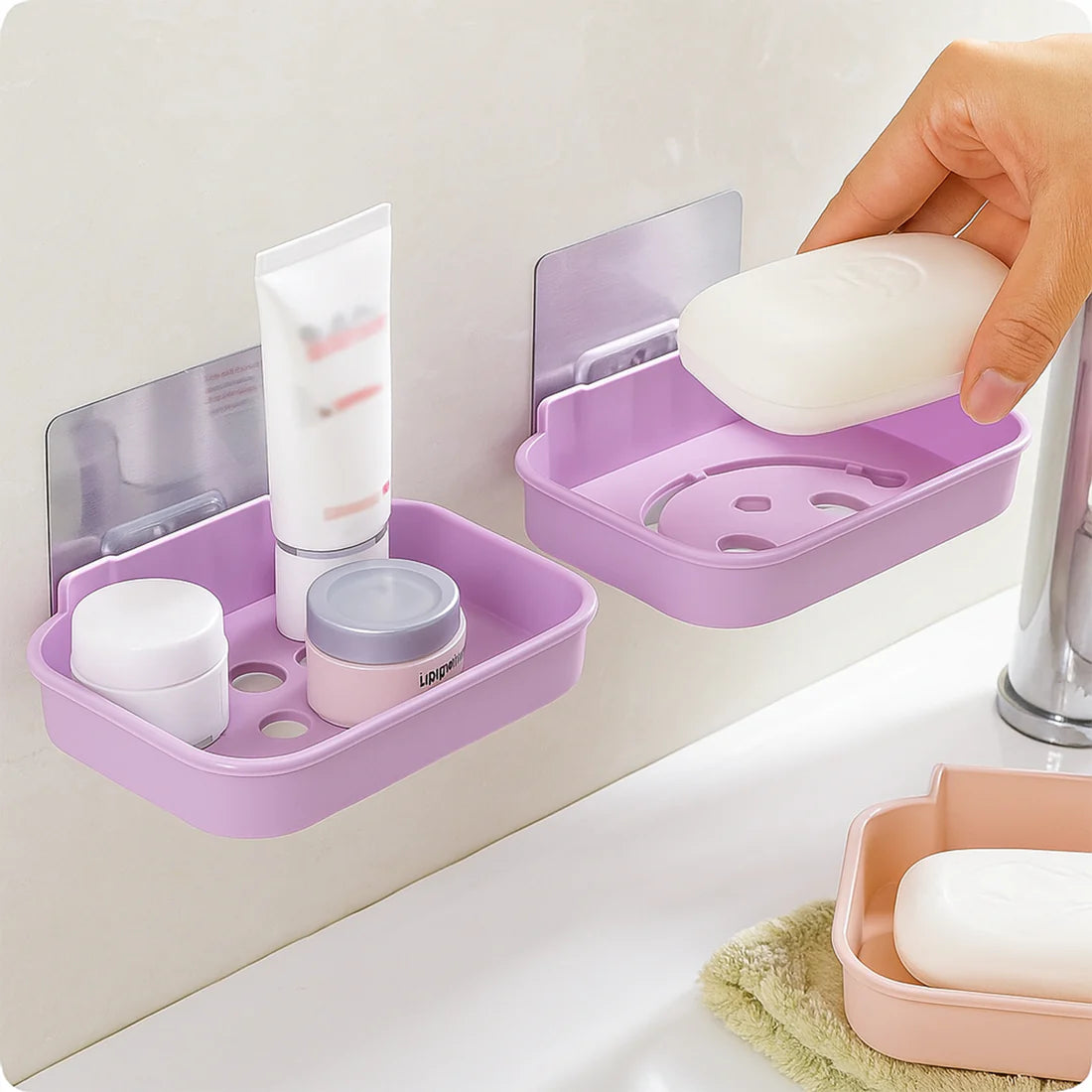 Plastic Soap Dish Holder For Bathroom Shower Wall Mounted Self Adhesive Soap Holder Saver Tray-plastic Sponge Holder For Kitchen Storage Rack Soap Box Bathroom (1 Pc) - Happy Price - Image 6