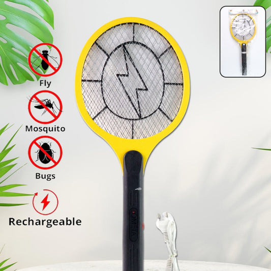 Yellow Rechargeable Electric Mosquito Killer Racket With Cable - Happy Price - Image 1