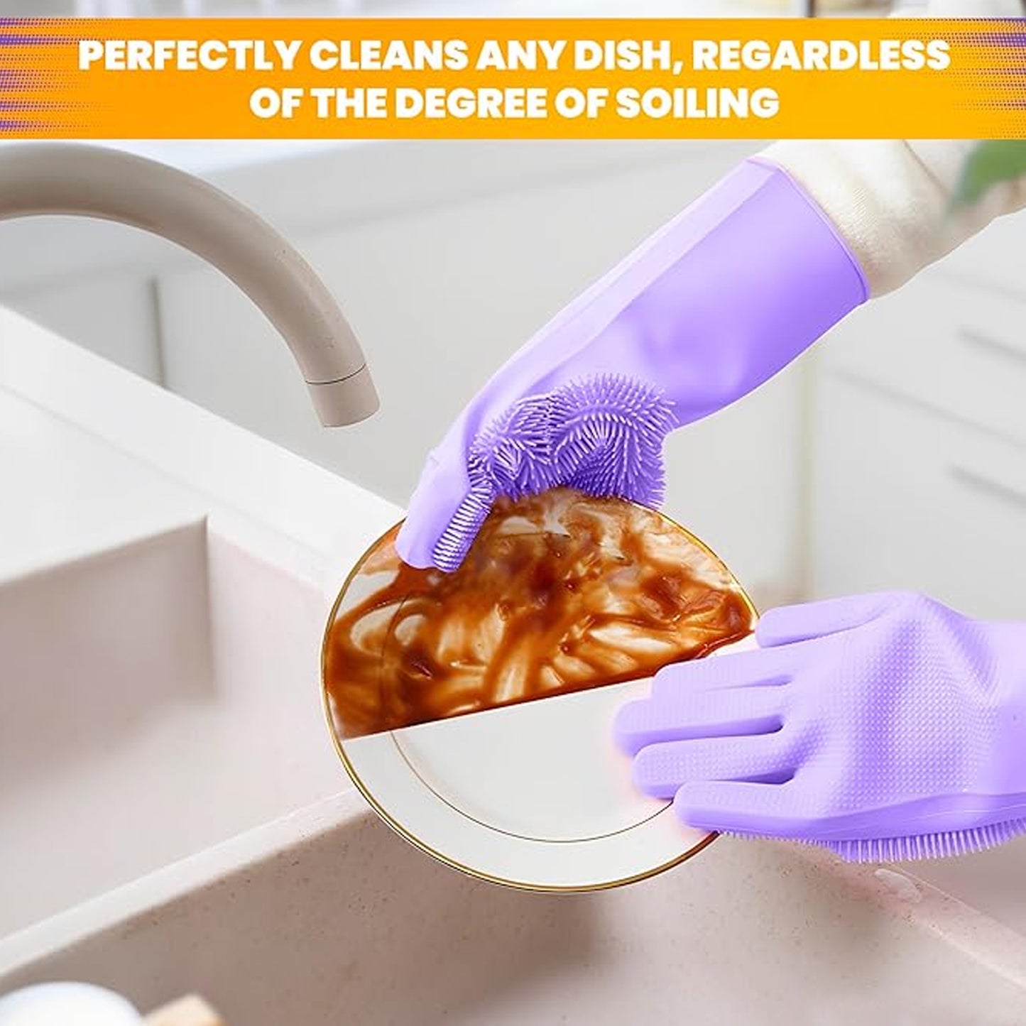Dishwashing Gloves With Scrubber Silicone Cleaning Reusable Scrub Gloves For Wash Dish Kitchen Bathroom Pet Grooming Wet And Dry Glove (1 Pc Left Hand Gloves) - Happy Price - Image 3