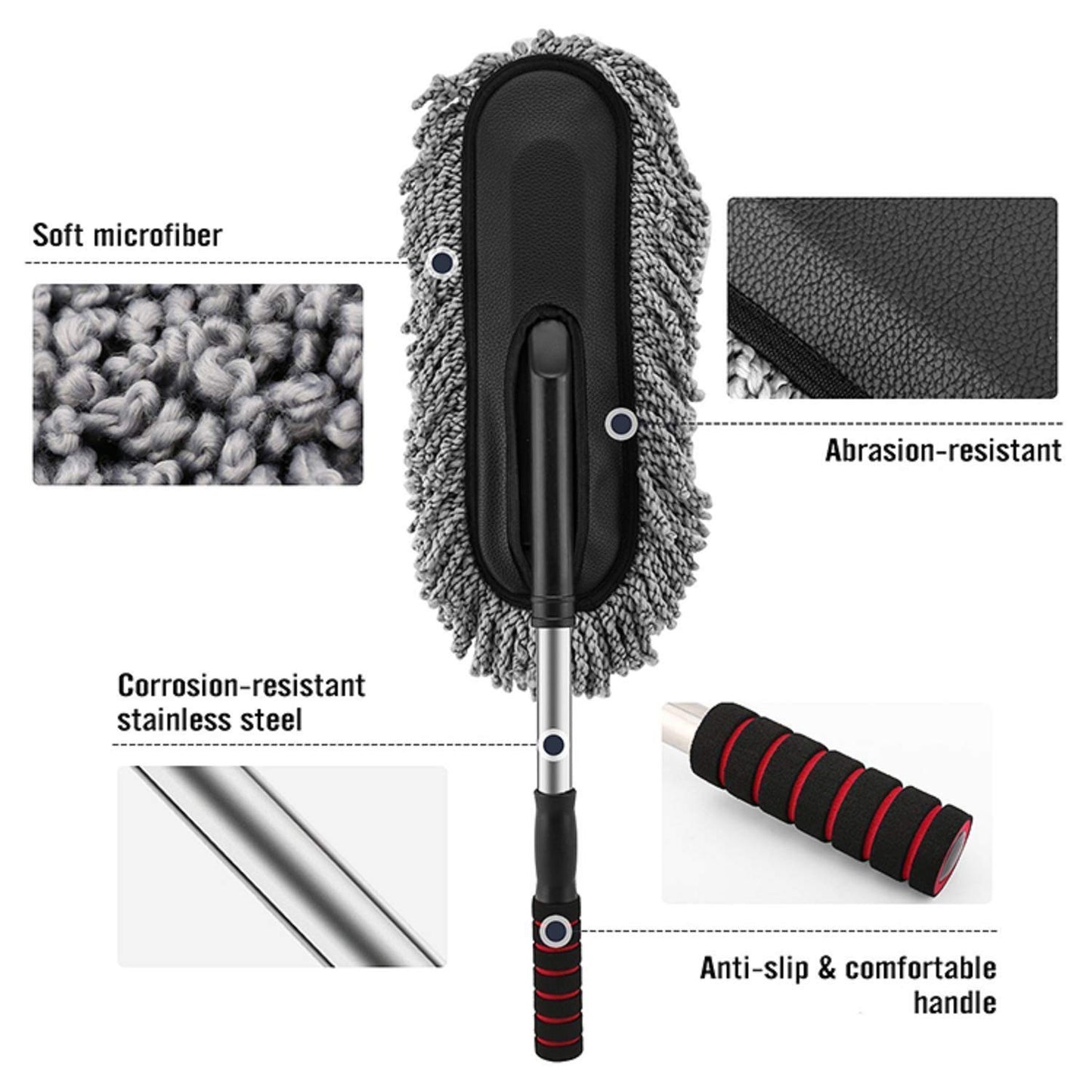 Car Duster Long Retractablesoftnon-sliphandle Multipurpose Microfiber Wash Brush Vehicle Interior And Exterior Cleaning Kit With For Car Boats Or Home - Happy Price - Image 3