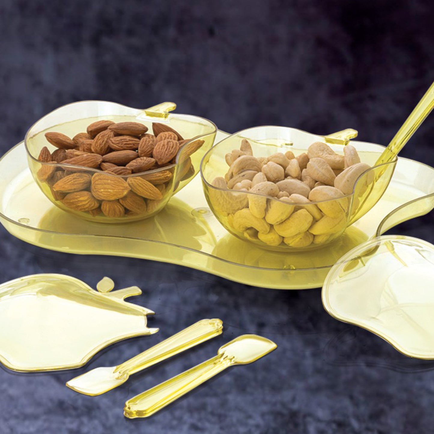 Apple Shape 2piece Serving Set Of Bowl With Spoon  Tray. Dinnerware Serving Snacks  Pickle - Happy Price - Image 4