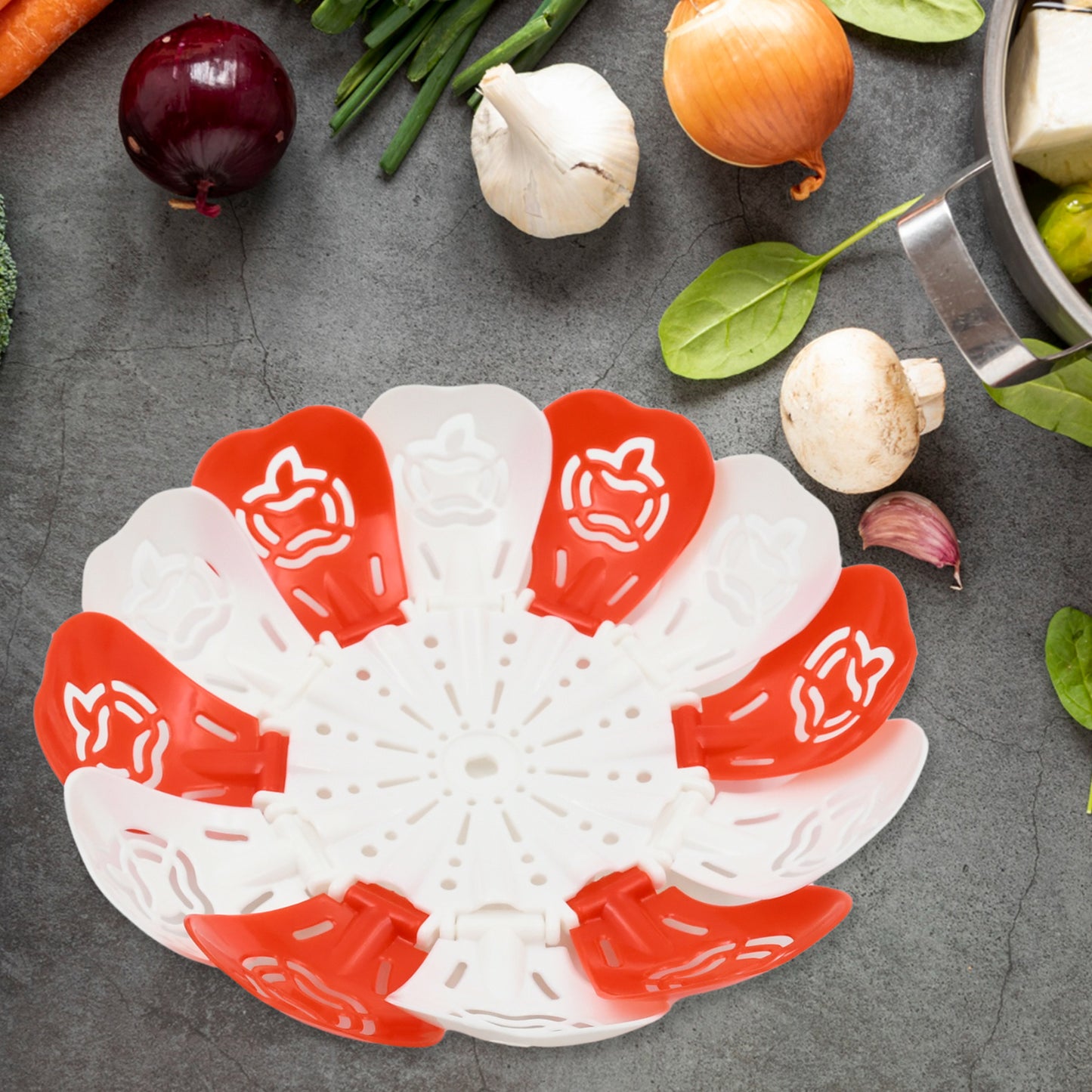 Folding Fruit Basket  Foldable Basket  Fruit Bucket Basket With Hanging Stand  Fruit And Vegetables Basket  Foldable Lotus Shape Basket Tray For Multi-use (1 Pc) - Happy Price - Image 2
