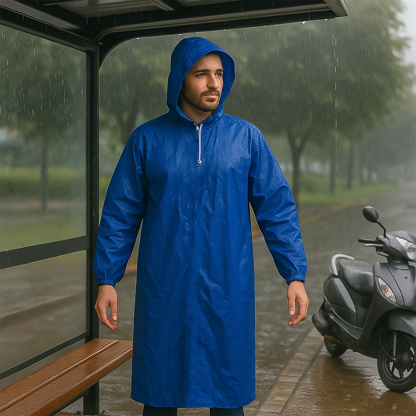 Large Durable Waterproof Hooded Raincoat For Men (1 Pc) - Happy Price - Image 3