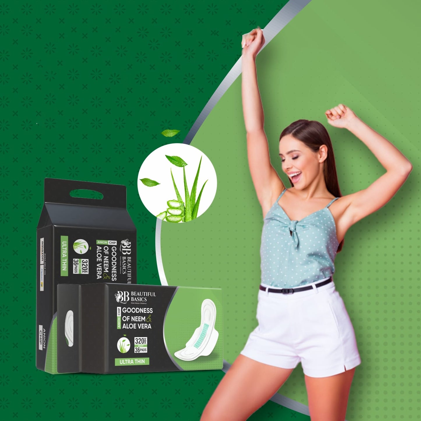 Sanitary Pads For Women With Goodness Of Neem  Aloe Vera  Ultra Thin  Leakage Protection  Ph Balance  With Antibacterial Anion Chip  5x More Absorbance (320 Mm  36 Pads) - Happy Price - Image 3
