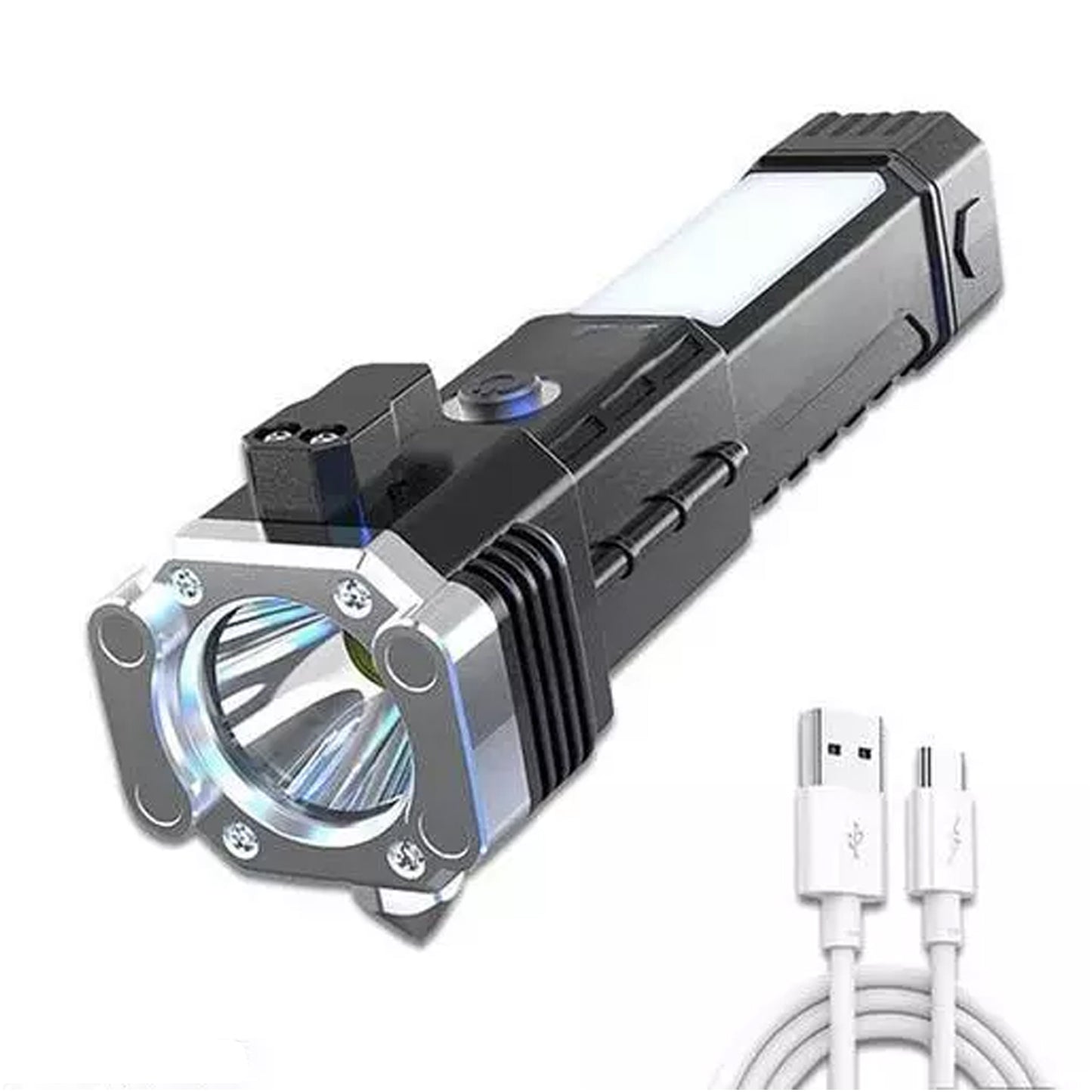 Portable 3w Rechargeable Torch Led Flashlight Long Distance Beam Range Hammer And Strong Magnets Window Glass And Seat Belt Cutter 4 Modes For Car Camping Hiking Indoor Outdoor - Happy Price - Image 2