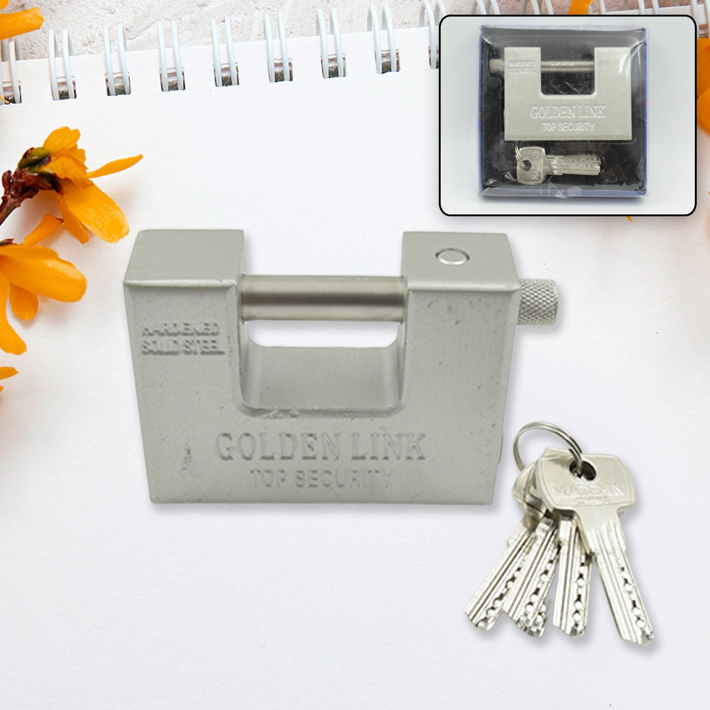 Stainless Steel Padlock  Rectangular Shape  Hardened Steel  High Resistance With 5 Keys Door Lock For Home Dormitory Waterproof Antirust Anti-theft Padlocks Outdoor Gate Shed Locks Warehouse Big Door Drawer Lock (94 Mm) - Happy Price - Image 5