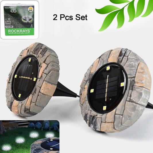 Disk Lights Slate  Heavy Duty Outdoor Solar Pathway Lights  4 Led (2 Pc) - Happy Price - Image 1